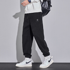 秋冬新款直筒休闲裤男宽松百搭松紧腰运动束脚弹力长裤