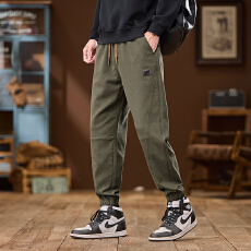 实拍2025秋冬季新款休闲裤男宽松大码束脚松紧腰系绳裤子