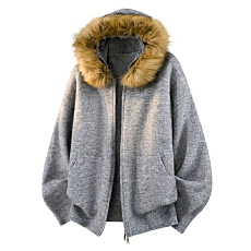 冬季新款潮牌加厚大毛领毛衣男士宽松百搭老钱风连帽针织衫外套