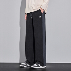 秋冬厚款针织直筒休闲裤男宽松百搭松紧腰拼接撞色长裤