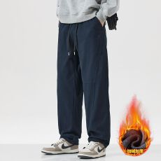 批发加绒加厚冬季保暖宽松直筒<b class='q'>休闲裤</b>男宽松百搭纯棉松紧腰裤子