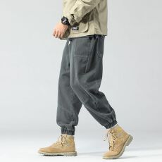 批发实拍2026春季新款宽松<b class='q'>休闲裤</b>男宽松百搭纯棉松紧腰束脚裤子