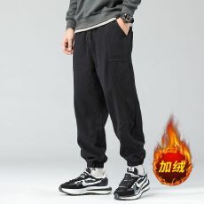 批发加绒加厚冬季保暖新款<b class='q'>休闲裤</b>男宽松百搭纯棉松紧腰束脚裤子