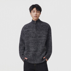 实拍秋冬新款美式半拉链毛衣男潮牌宽松针织衫高级感中性外套