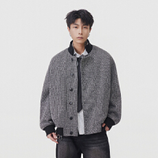 实拍秋冬新款潮牌针织呢子夹克外套男宽松百搭潮流排扣设计