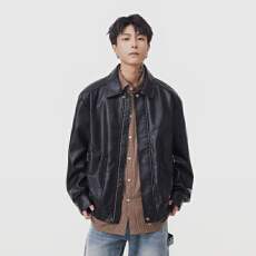 实拍秋冬新款潮牌皮衣夹克男宽松百搭男女中性款皮夹克外套