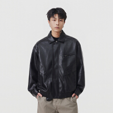 实拍秋冬新款潮牌复古皮衣男宽松百搭中性款韩版皮夹克外套