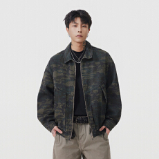 实拍秋冬新款潮牌纯棉洗水迷彩夹克外套男宽松百搭潮流上衣