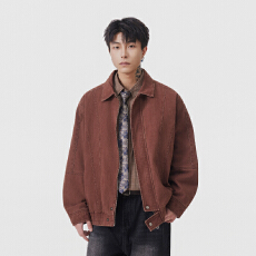 实拍秋冬新款潮牌纯棉洗水复古夹克外套男宽松百搭潮流拼接款