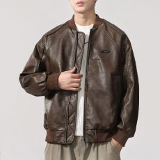 新国标90绒皮衣羽绒服男美式嘻哈外套潮牌宽松夹棉棒球服皮夹克