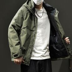 批发新国标90绒连帽羽绒服外套男宽松保暖御寒极简港风