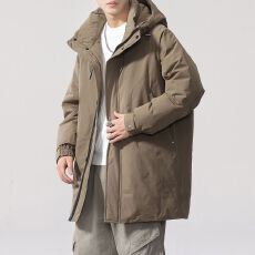 批发新国标90绒连帽中长款羽绒服外套男宽松保暖<b class='q'>冬</b>季御寒简约大衣