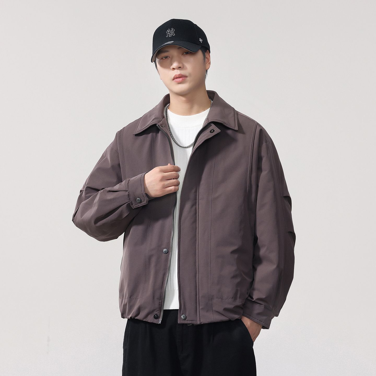 새로운 국가 표준 90 플러시 겨울 폴로 칼라 단색 보온 다운 재킷 남성 미니멀리즘 다용도 새로운 레트로 재킷