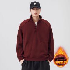 批发半拉链卫衣男<b class='q'>冬</b>季保暖加绒加厚宽松套头立领打底衫