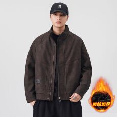 批发冬季加厚保暖美式夹克复古皮衣加绒外套男式高级感水洗PU皮痞帅