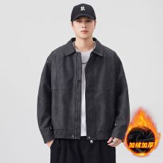 批发冬季加厚保暖美式复古皮衣内里加绒御寒外套男式高级感水洗PU皮