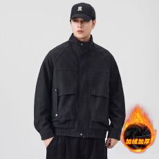 批发冬季加厚保暖PU皮衣男立领外套内里加绒御寒户外潮牌工装机车夹克