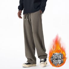 批发加绒加厚保暖休闲裤男<b class='q'>冬</b>季新款针织提花高街潮流宽松阔腿弯刀裤