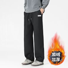 批发加绒加厚休闲裤男<b class='q'>冬</b>季新款松紧腰直筒抽绳宽松贝贝绒保暖裤子男