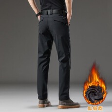 批发冬季加绒加厚保暖轻商务防泼水小直筒休闲裤男修身百搭通勤长裤