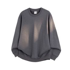 批发加绒加厚保暖御寒圆领卫衣男简约刺绣复古潮流宽松打底衫