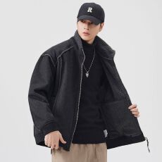 批发冬季新款<b class='q'>潮</b>牌棉衣男士日系复古立领宽松羊羔毛皮毛一体棉服外套