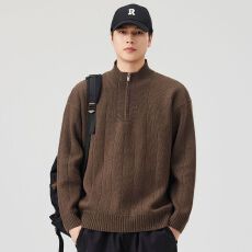 批发秋冬季新款针织衫男士复古半拉链立领套头毛线衣潮牌宽松休闲毛衣