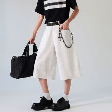 批发夏季2026新款美式复古高腰宽松阔腿<b class='q'>短裤</b>百搭垂感直筒<b class='q'>七分裤</b>牛仔裤