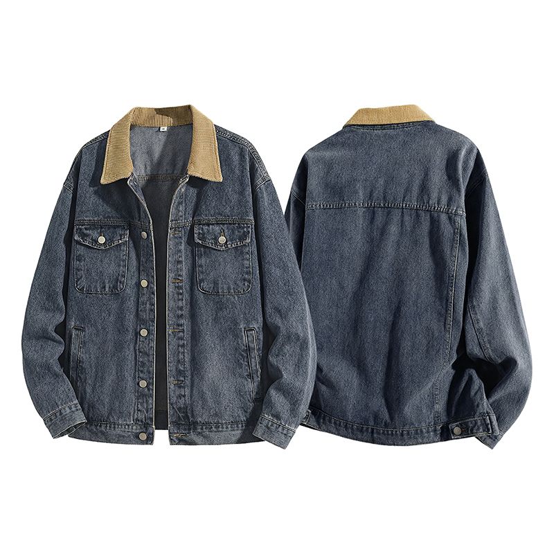 실사 2026 봄 새로운 파란색 아메리칸 레트로 데님 재킷 남성 악당 잘 생긴 카우보이 의류