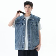 批发实拍2026年春季新款牛仔<b class='q'>马甲</b><b class='q'>男</b>工装无袖t恤坎肩背心宽松韩版<b class='q'>马甲</b>