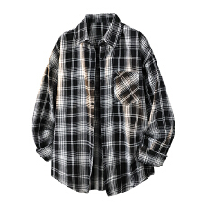 批发实拍2026春季新款长袖格子<b class='q'>衬衫</b><b class='q'>男</b>士宽松百搭翻领<b class='q'>衬衣</b>