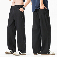 实拍2026夏季新款复古仿牛仔洗水直筒休闲裤男半松紧腰设计长裤