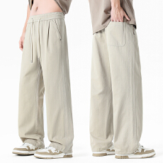 实拍2026夏季新款莱赛尔天丝棉休闲裤男宽松潮流百搭裤脚抽绳裤子