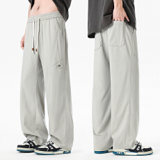 实拍2026夏季新款莱赛尔休闲裤男天丝仿牛酵洗直筒松紧腰长裤男