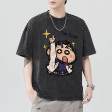 批发实拍2026夏季新款重磅洗水炒雪花宽松版型纯棉趣味印花T恤短袖男