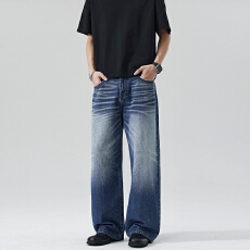 批发实拍2026春夏新款水洗猫须A字版型直筒牛仔裤男女中性款百搭潮裤