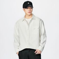 实拍2026新款格纹长袖衬衫男士翻领宽松纯色日系复古休闲外套上衣