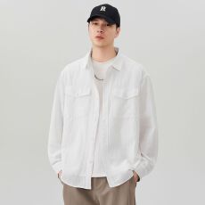 实拍2026新款麻棉复古百搭休闲长袖衬衣外套男中古风潮流上衣