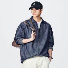 批发实拍2026新款<b class='q'>长袖</b><b class='q'>衬衫</b><b class='q'>男</b>士翻领工装<b class='q'>衬衫</b>日系复古百搭牛仔<b class='q'>衬衣</b>外套