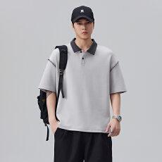 批发实拍2026夏季高级潮流撞色polo衫男宽松休闲翻领男士<b class='q'>短袖</b><b class='q'>t</b><b class='q'>恤</b>