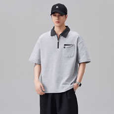 批发实拍2026新款美式潮流半拉链POLO衫男士夏季撞色翻领上衣<b class='q'>T</b><b class='q'>恤</b>