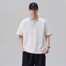 批发实拍2026夏季美式休闲<b class='q'>短袖</b>POLO衫男潮流格子翻领<b class='q'>T</b><b class='q'>恤</b>上衣