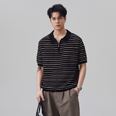 批发半拉链短袖POLO衫<b class='q'>男</b>2026夏季新款老钱风高级感镂空针织翻领上衣