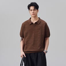 批发肌理感针织Polo衫<b class='q'>男</b>2026夏季新款简约复古老钱风短袖翻领上衣