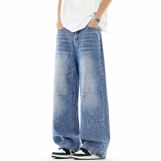 批发实拍2026新款牛仔裤港风后腰橡筋百搭阔腿裤长裤纽扣美式半松紧