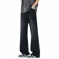 批发实拍2026新款半松紧腰美式高街<b class='q'>牛仔裤</b>微喇叭猫须复古百搭长裤男