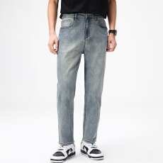 实拍2026夏季新款弹力九分牛仔裤男宽松微锥小直筒裤子