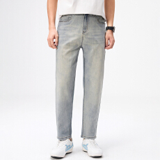 实拍2026夏季新款弹力九分牛仔裤宽松微锥小直筒简约长裤