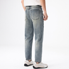 实拍2026夏季新款弹力复古九分牛仔裤男宽松微锥小直筒裤子