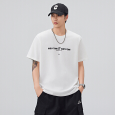 实拍2026夏季新款潮牌简约印花圆领纯棉短袖T恤男宽松百搭上衣